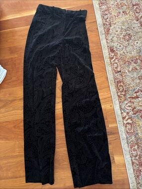 Zara Black Velvet Paisley Wide-Leg Pants